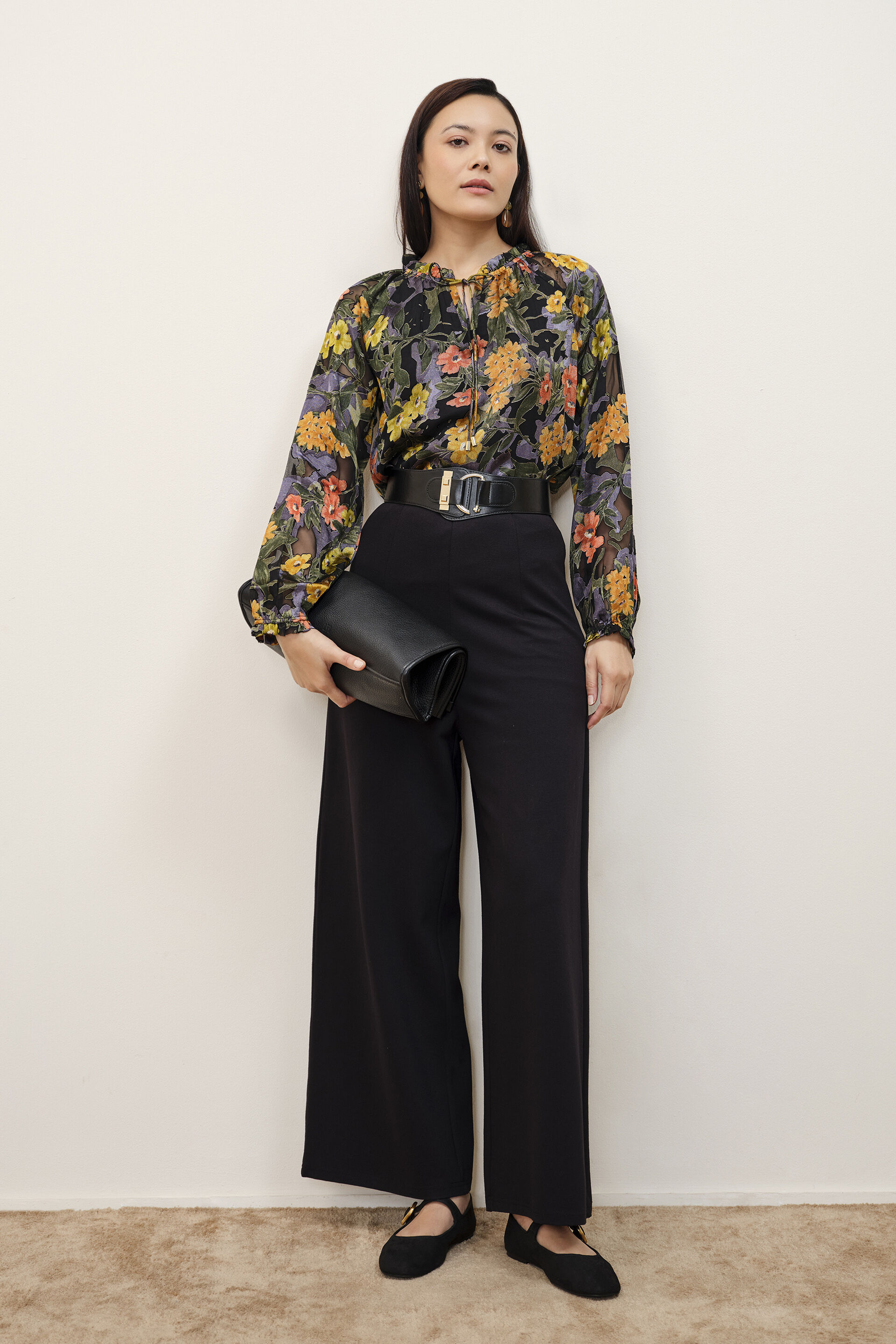 Black Floral Printed Top, Black, image 3